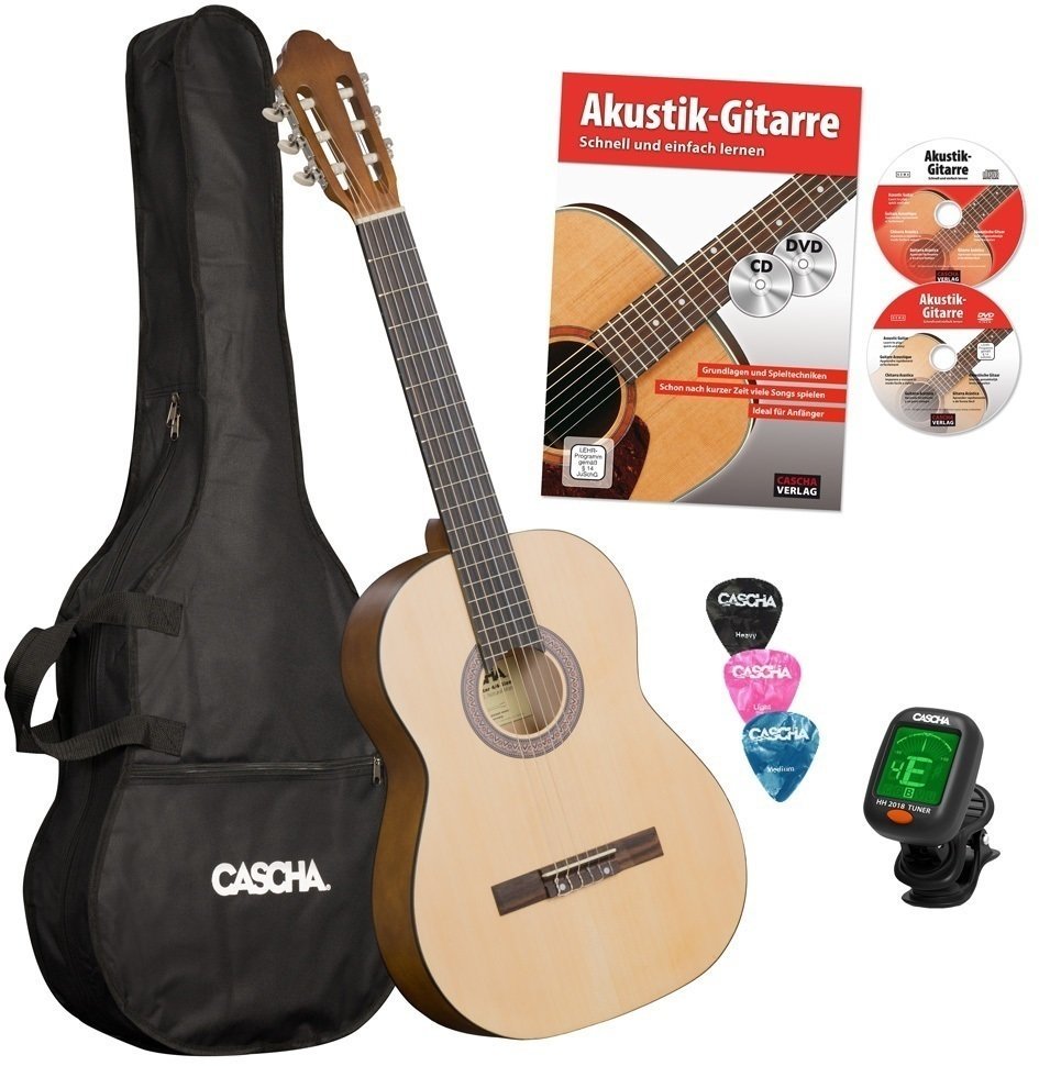 Klassieke gitaar Cascha HH 2029 DE Classic guitar 4/4 Set Natural Satin