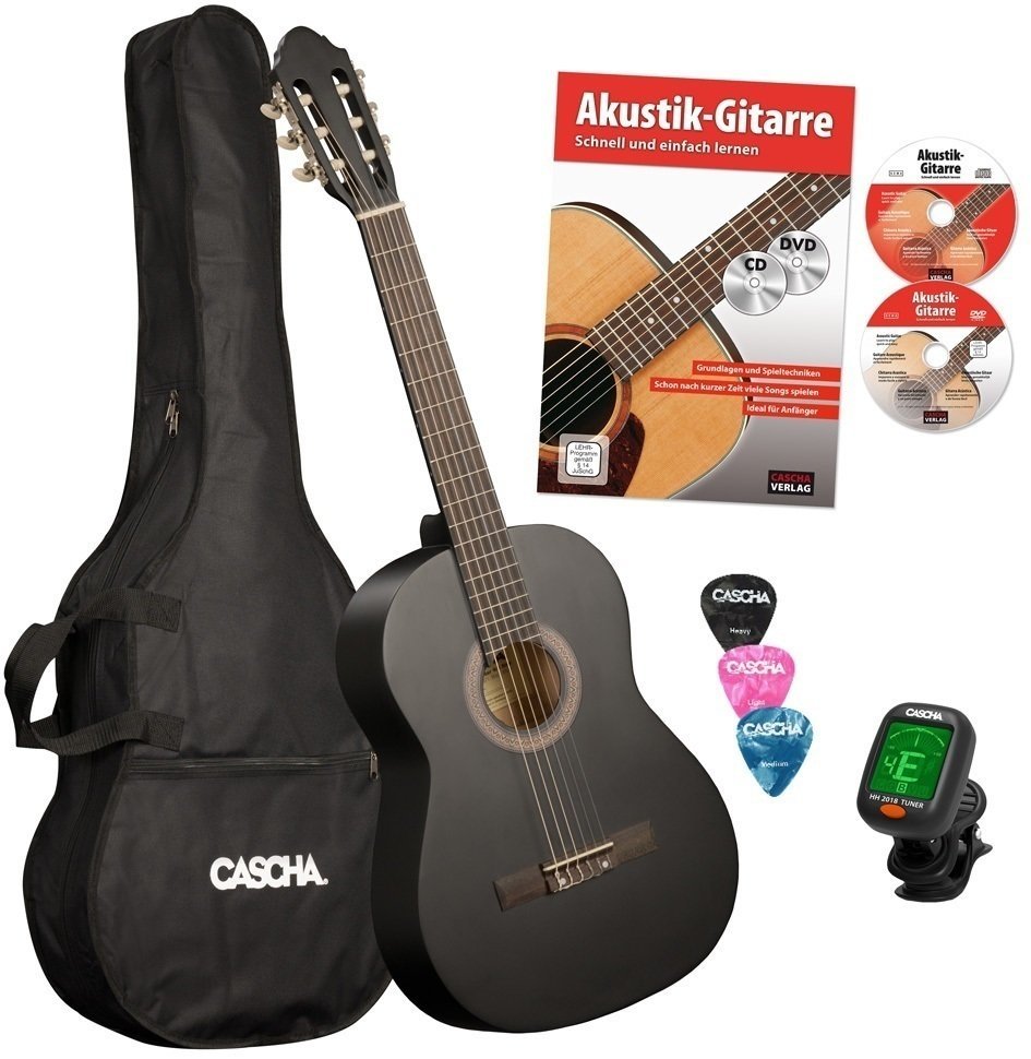Guitarra clásica Cascha HH 2030 DE Classic guitar 4/4 Set Black Satin