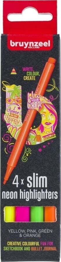 Surligneur Bruynzeel Highlighters Surligneur Slim Neon 4 pièces