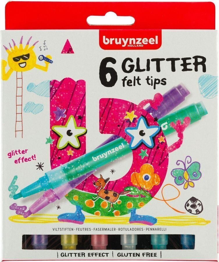 Felt-Tip Pen Bruynzeel Glitter Felt Tips 6 Markers 6 pcs