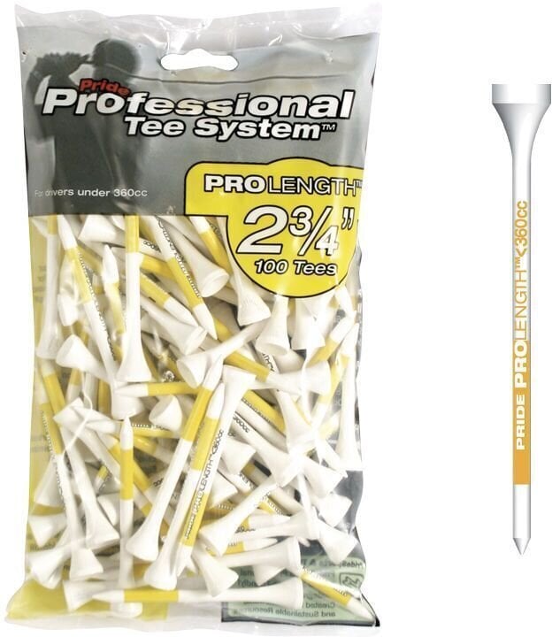 Golf tee Pride Tee Professional Tee System (PTS) 2 3/4 Inch Yellow 100 pcs