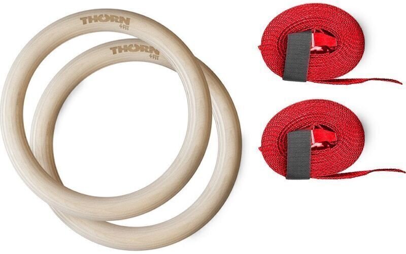 Оборудване за обучение на окачване Thorn FIT Wood Gymnastic Rings with Straps Червен Оборудване за обучение на окачване