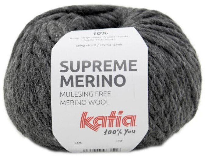 Knitting Yarn Katia Supreme Merino 92 Dark Grey