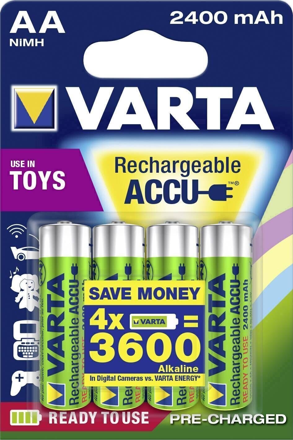 AA Batteries Varta HR06 NiMH 2400mAh R2U Toys 4 Pack