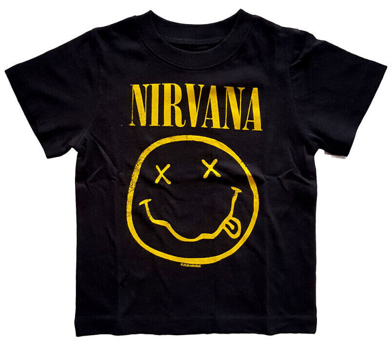 Camiseta de manga corta Nirvana Camiseta de manga corta Happy Face Unisex Negro 1 Year