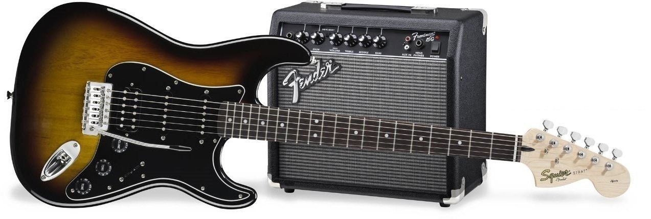 Electric guitar Fender Squier Strat Pack HSS Brown Sunburst