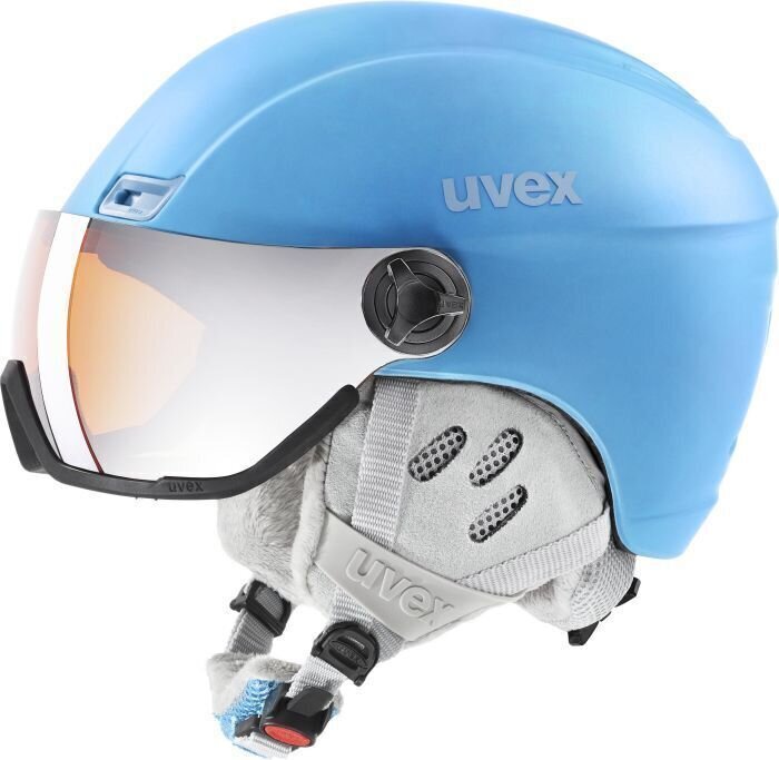 Capacete de esqui UVEX Hlmt 400 Visor Style Cloudy Blue Mat 53-58 cm Capacete de esqui