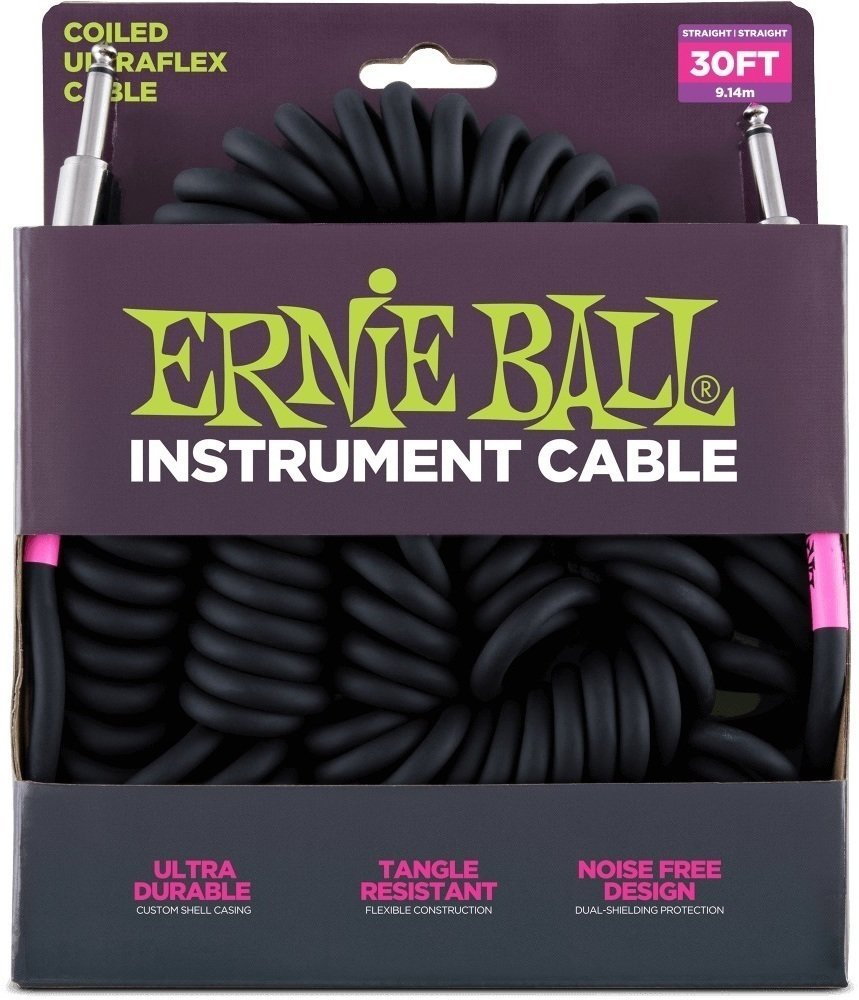 Hangszerkábel Ernie Ball P06044 Fekete 9 m Egyenes - Egyenes