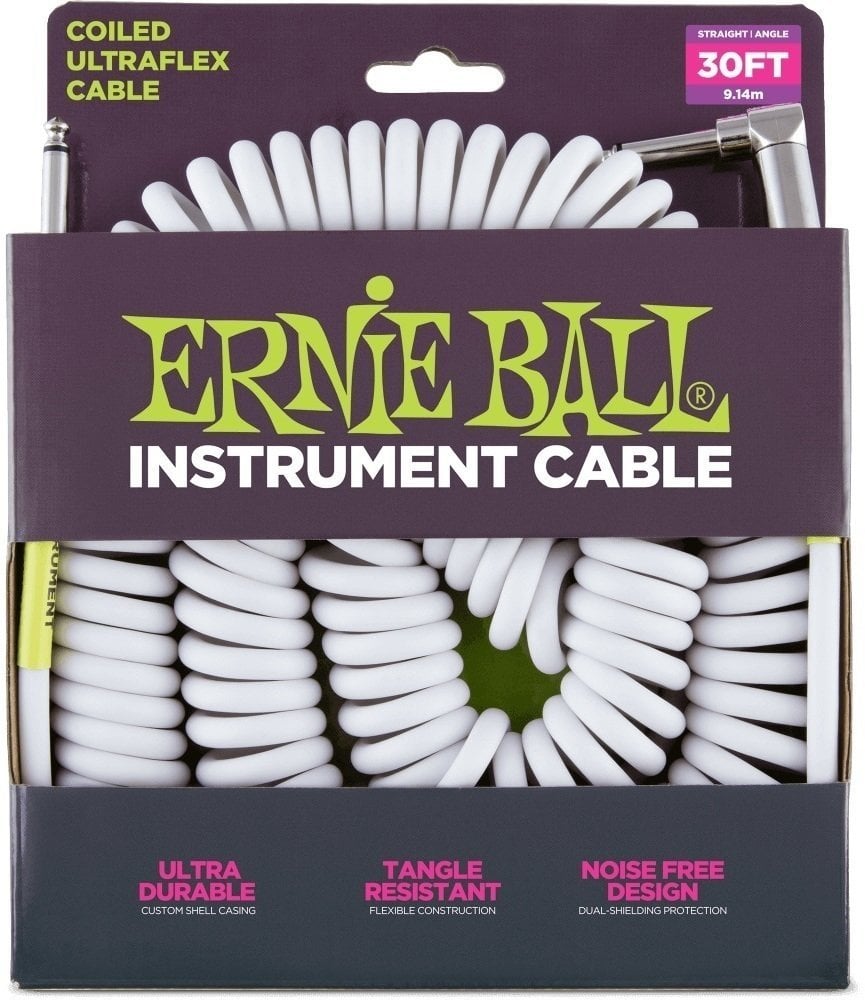 Instrumentkabel Ernie Ball P06045 Wit 9 m Recht - Gebogen