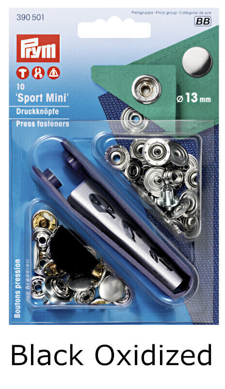 Rõhknööbid PRYM Non-Sew Fasteners Sport Mini Brass 13 mm Black Oxidized
