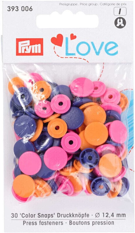 Fermetures à pression PRYM Color Snaps Fermetures à pression Orange/Pink/Purple 12,4 mm
