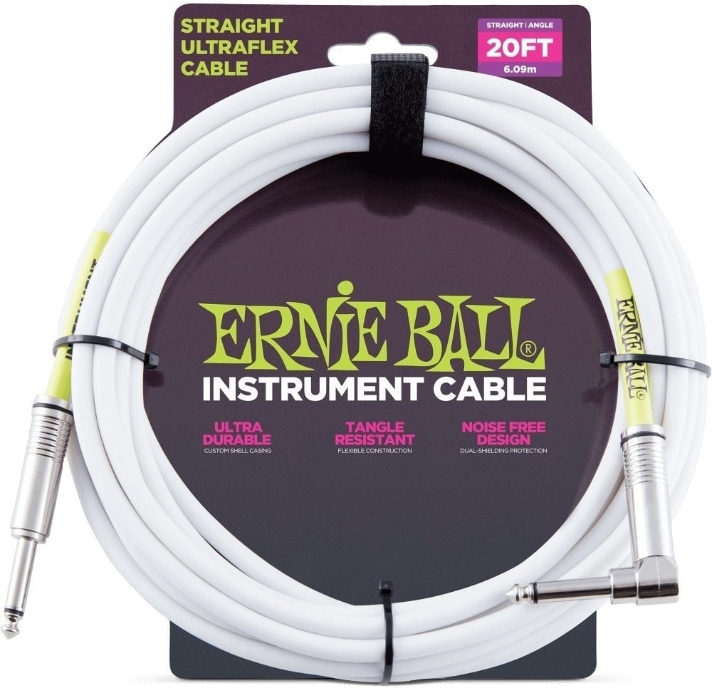 Instrumentkabel Ernie Ball P06047 Wit 6 m Recht - Gebogen