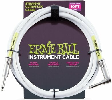 Инструментален кабел Ernie Ball P06049 Бял 3 m Директен - Ъглов - 1