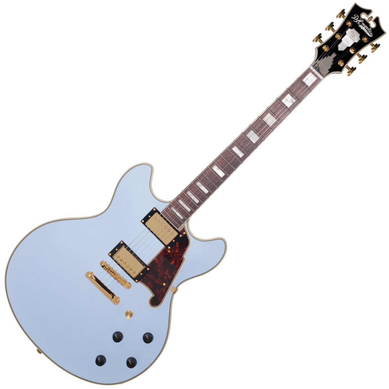 Puoliakustinen kitara D'Angelico Deluxe DC Stop-bar Matte Powder Blue