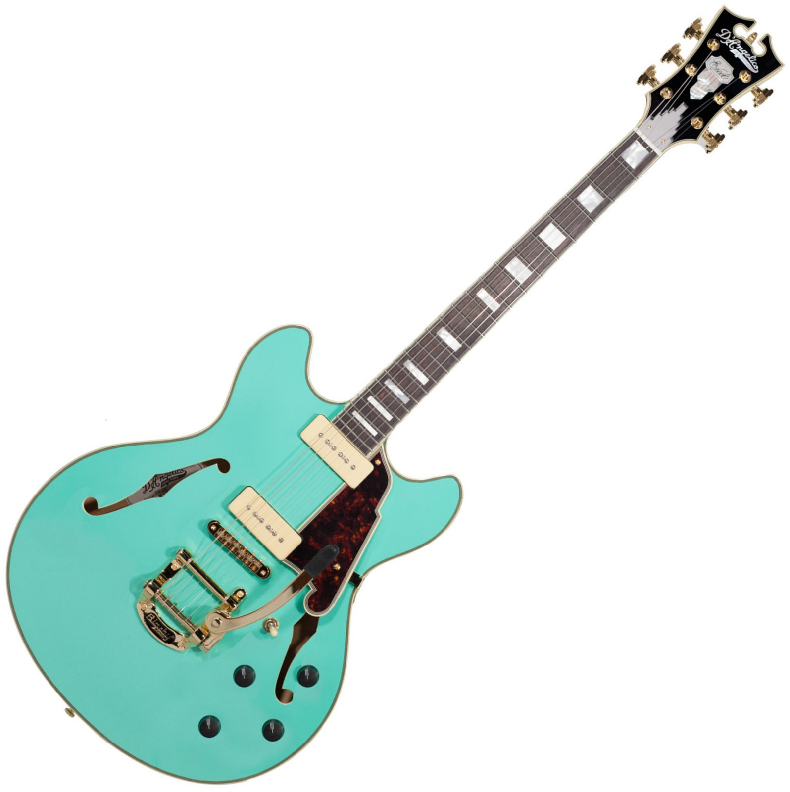 Halvakustisk gitarr D'Angelico Excel DC Shoreline (with Bigsby) Surf Green