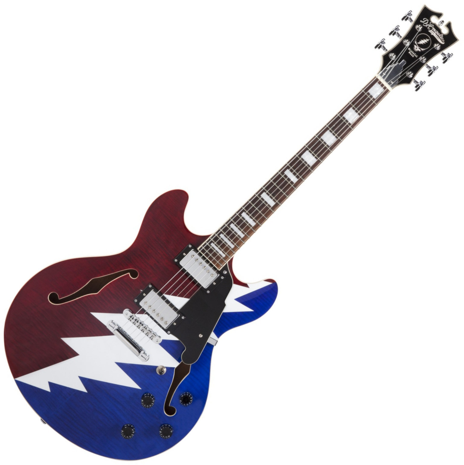 Semi-Acoustic Guitar D'Angelico Premier Grateful Dead DC Red, White, Blue