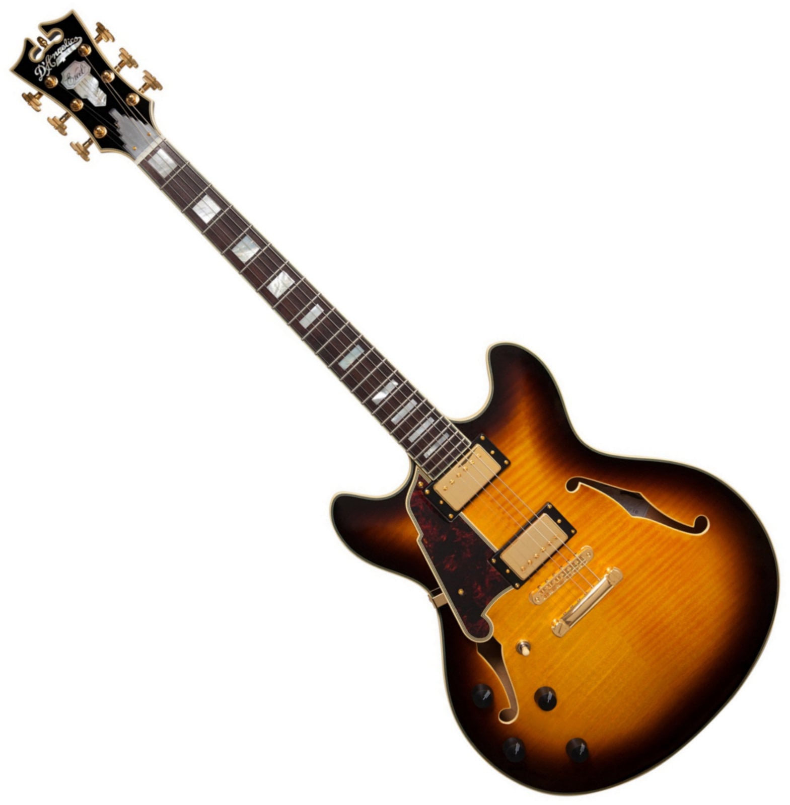 Guitare électrique pour gauchers D'Angelico Excel DC Stop-bar Lefty Vintage Sunburst
