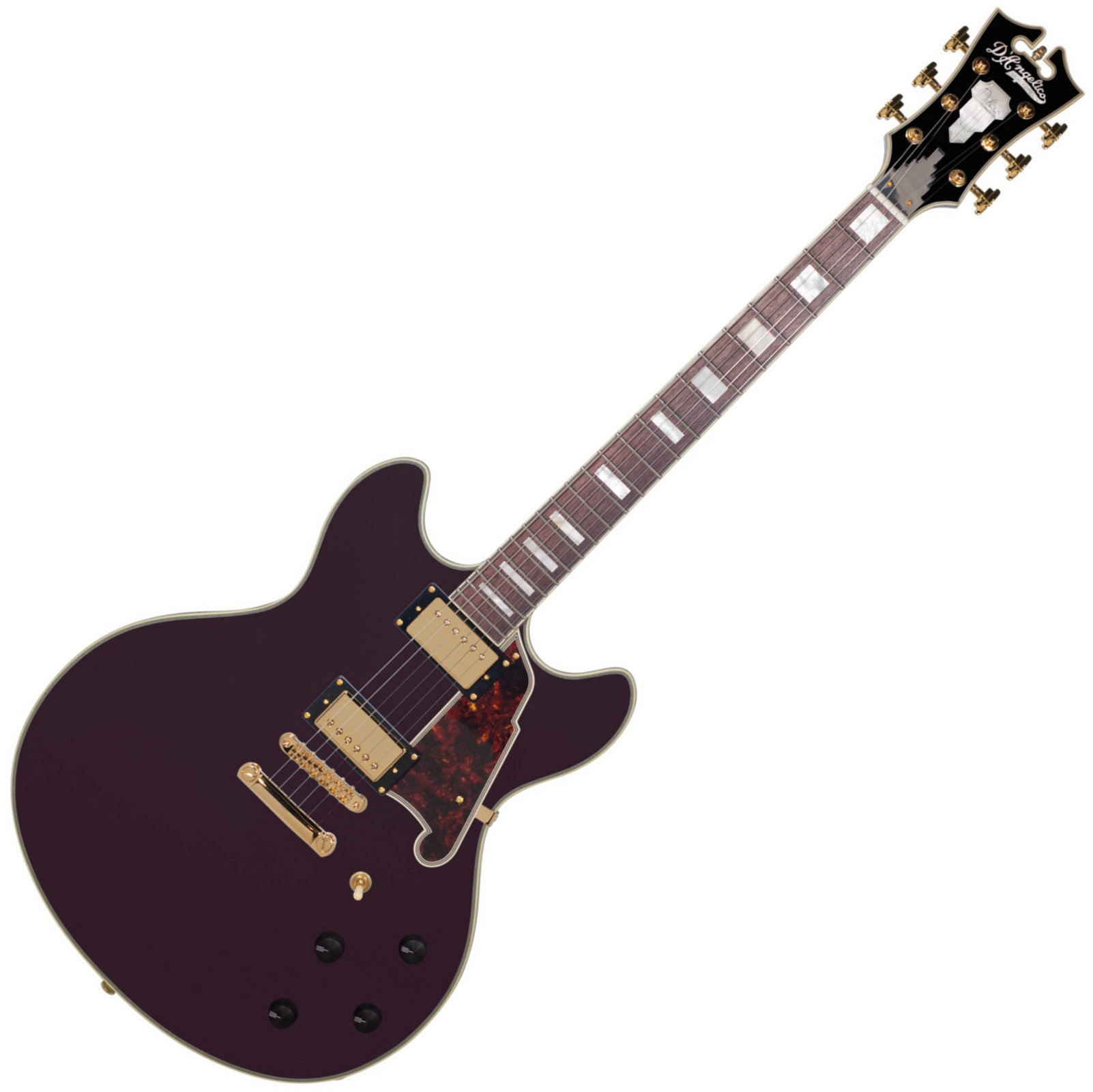 Semi-akoestische gitaar D'Angelico Deluxe DC Stop-bar Matte Plum