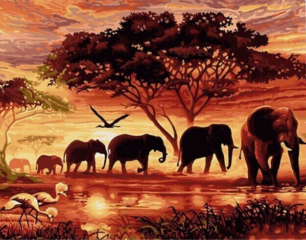 Malowanie po numerach Gaira Malowanie po numerach Stado słoni