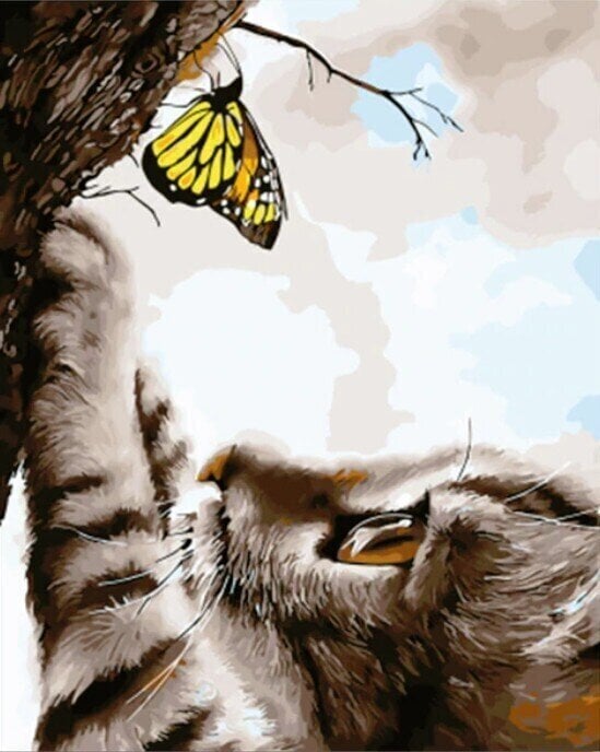Målning med siffror Gaira Målning med siffror Kitten with Butterfly