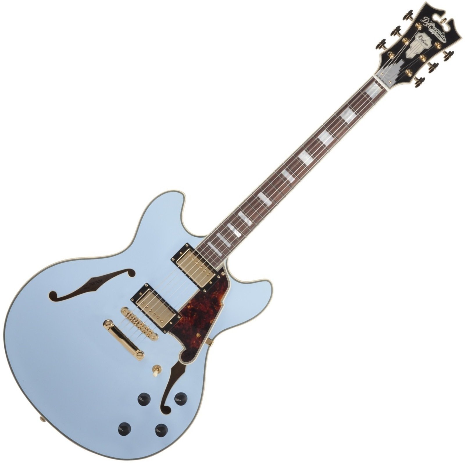 Semiakustická kytara D'Angelico Deluxe DC Stop-bar Matte Powder Blue