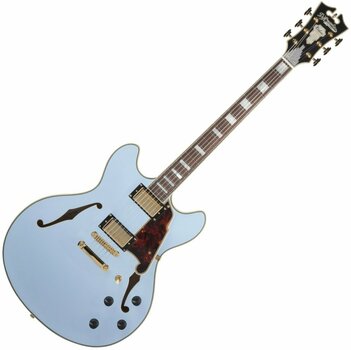 Halvakustisk gitarr D'Angelico Deluxe DC Stop-bar Matte Powder Blue - 1