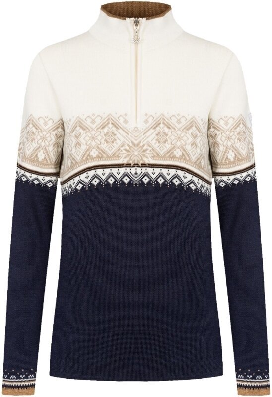 T-shirt/casaco com capuz para esqui Dale of Norway Moritz Womens Sweater Navy/Bronze/Beige/Off White XL Ponte