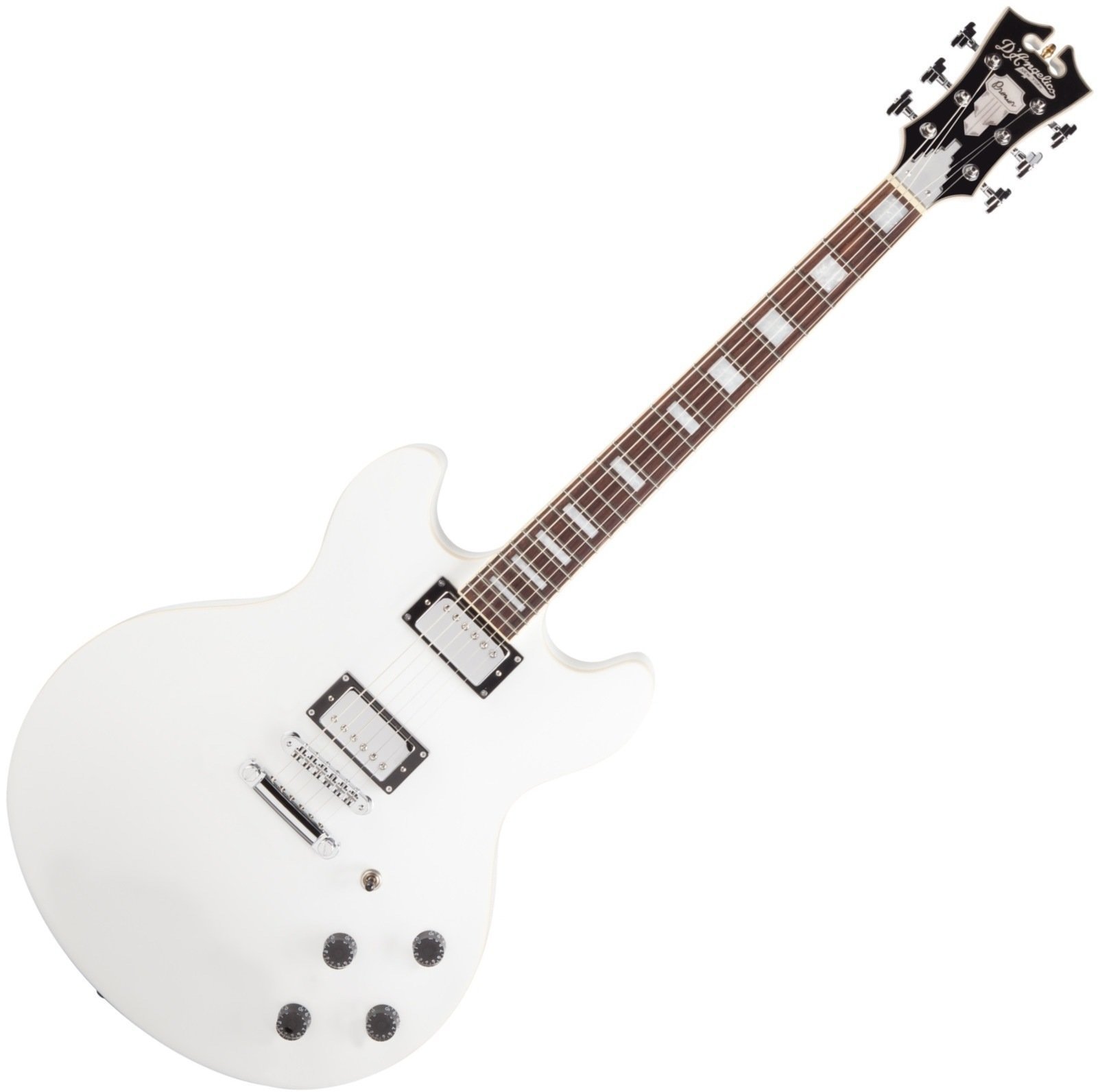 Guitare semi-acoustique D'Angelico Premier DC Stop-bar Blanc