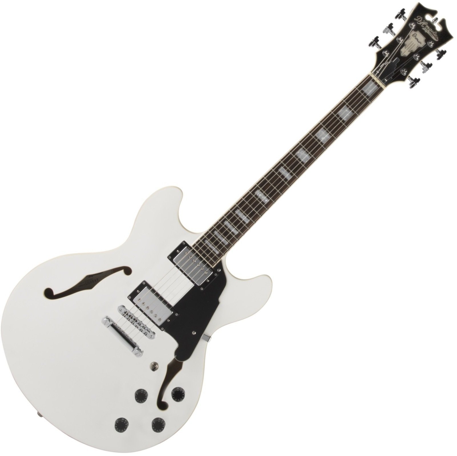 Guitare semi-acoustique D'Angelico Premier DC Stop-bar Blanc