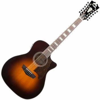 12-string Acoustic-electric Guitar D'Angelico Premier Fulton Vintage Sunburst - 1