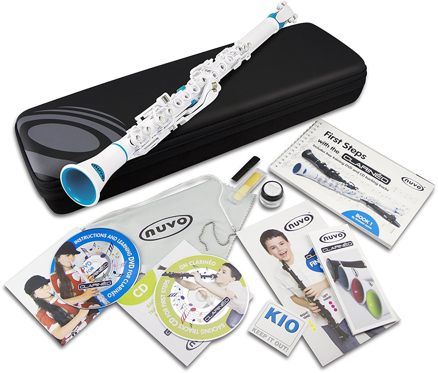 Hybrydowy instrument dęty NUVO Clarinéo Starter Set White/Blue with English DVD CD