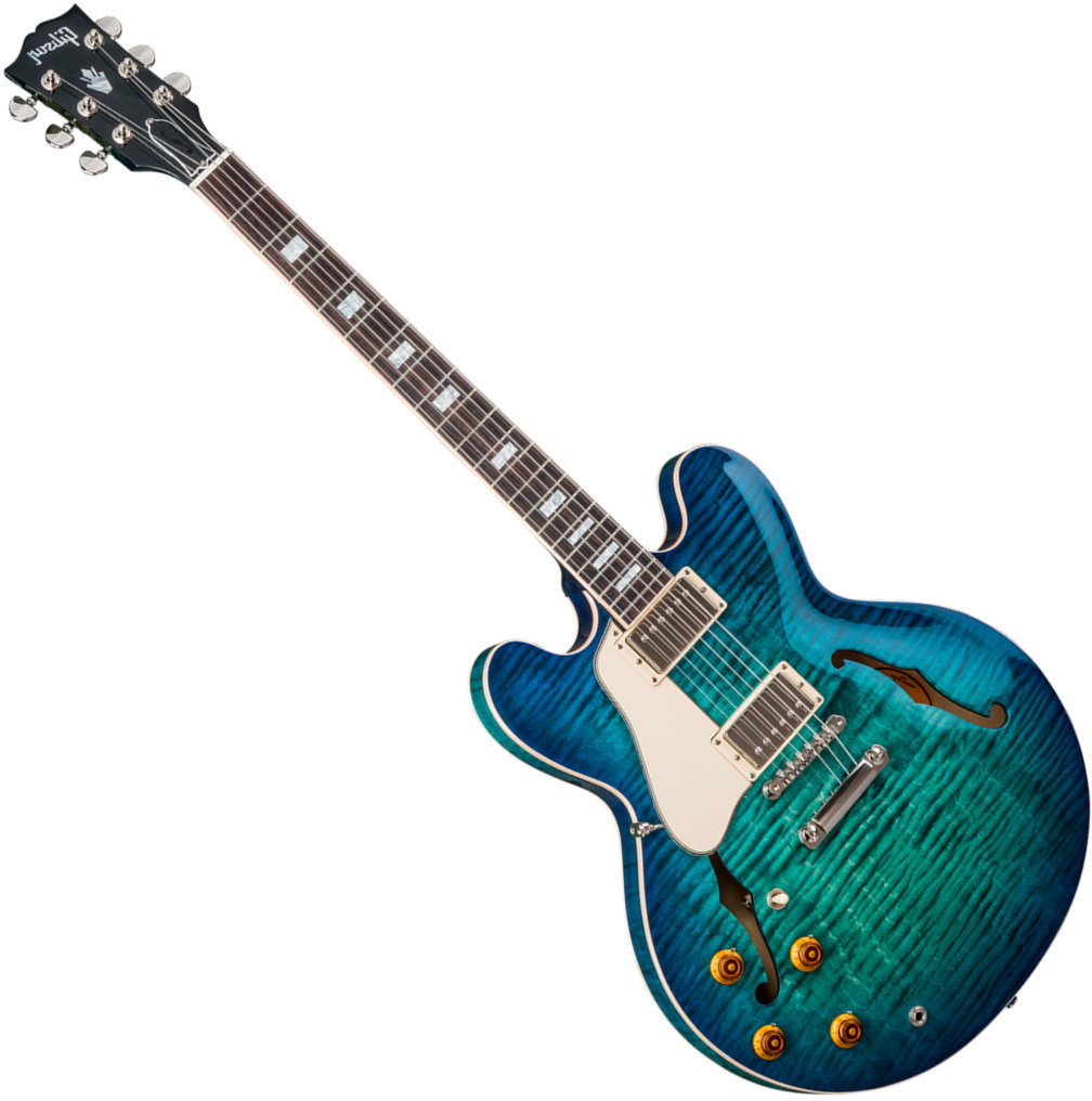 Guitare électrique pour gauchers Gibson ES-335 Lefty Figured Aquamarine