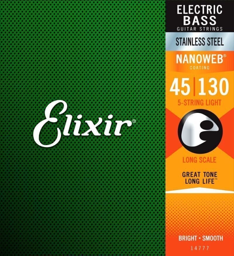 Jeux de 5 cordes basses Elixir 14777 NanoWeb Light Long Scale 45-130
