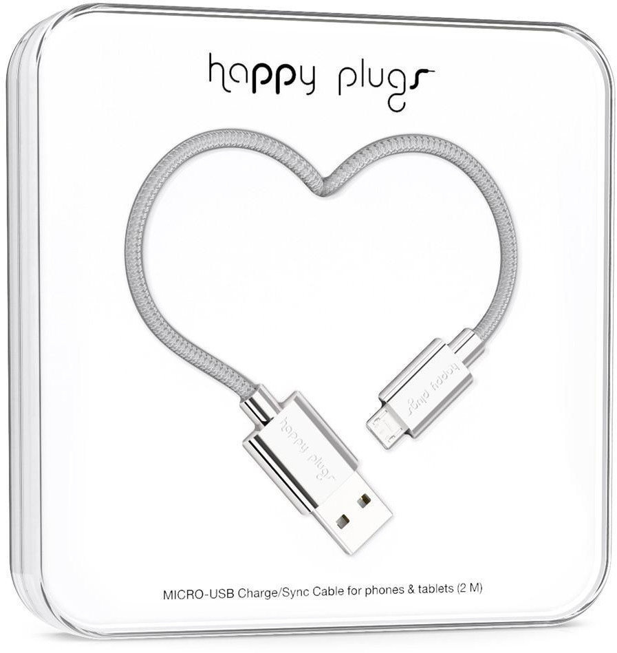 USB Kábel Happy Plugs Micro-USB Cable 2m Silver