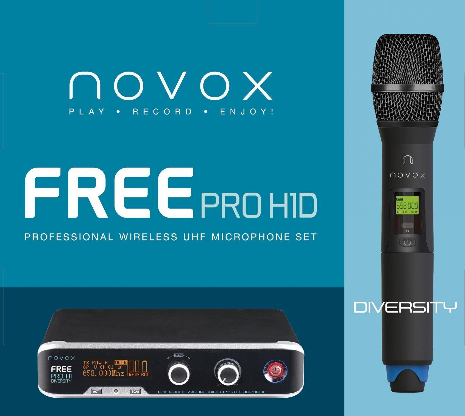 Conjunto de microfone de mão sem fios Novox Free Pro H1 Diversity