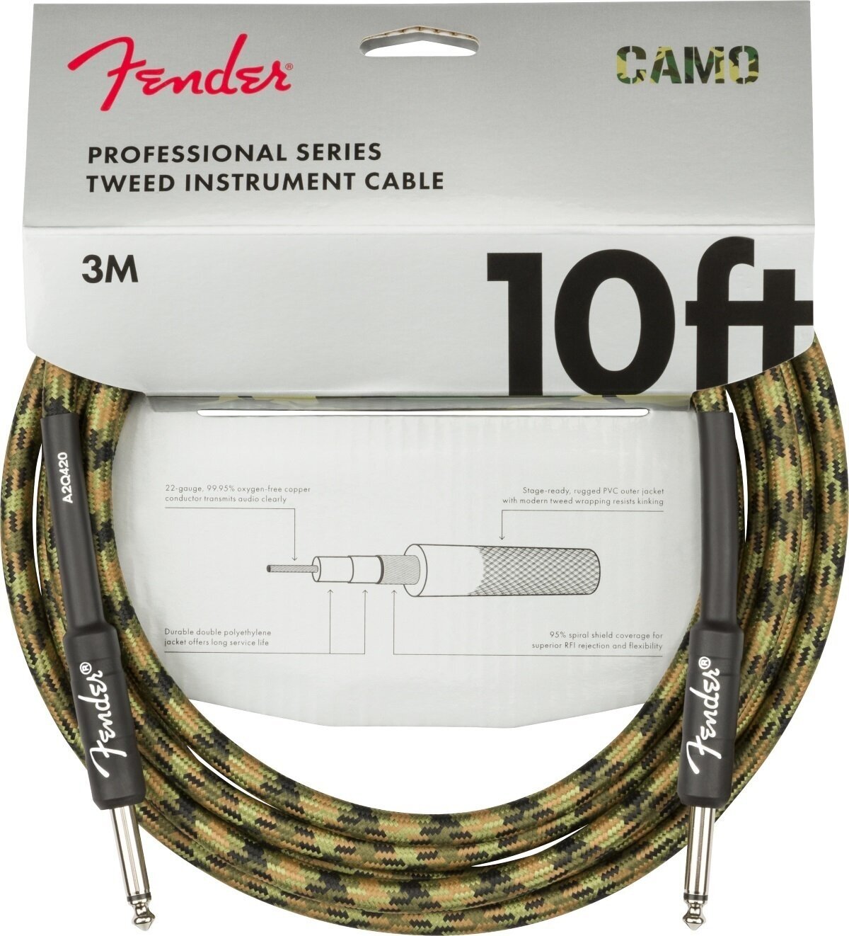Καλώδιο Μουσικού Οργάνου Fender Professional Series Καφέ χρώμα-Κίτρινο-Πράσινο χρώμα 3 μ. Ευθεία - Ευθεία