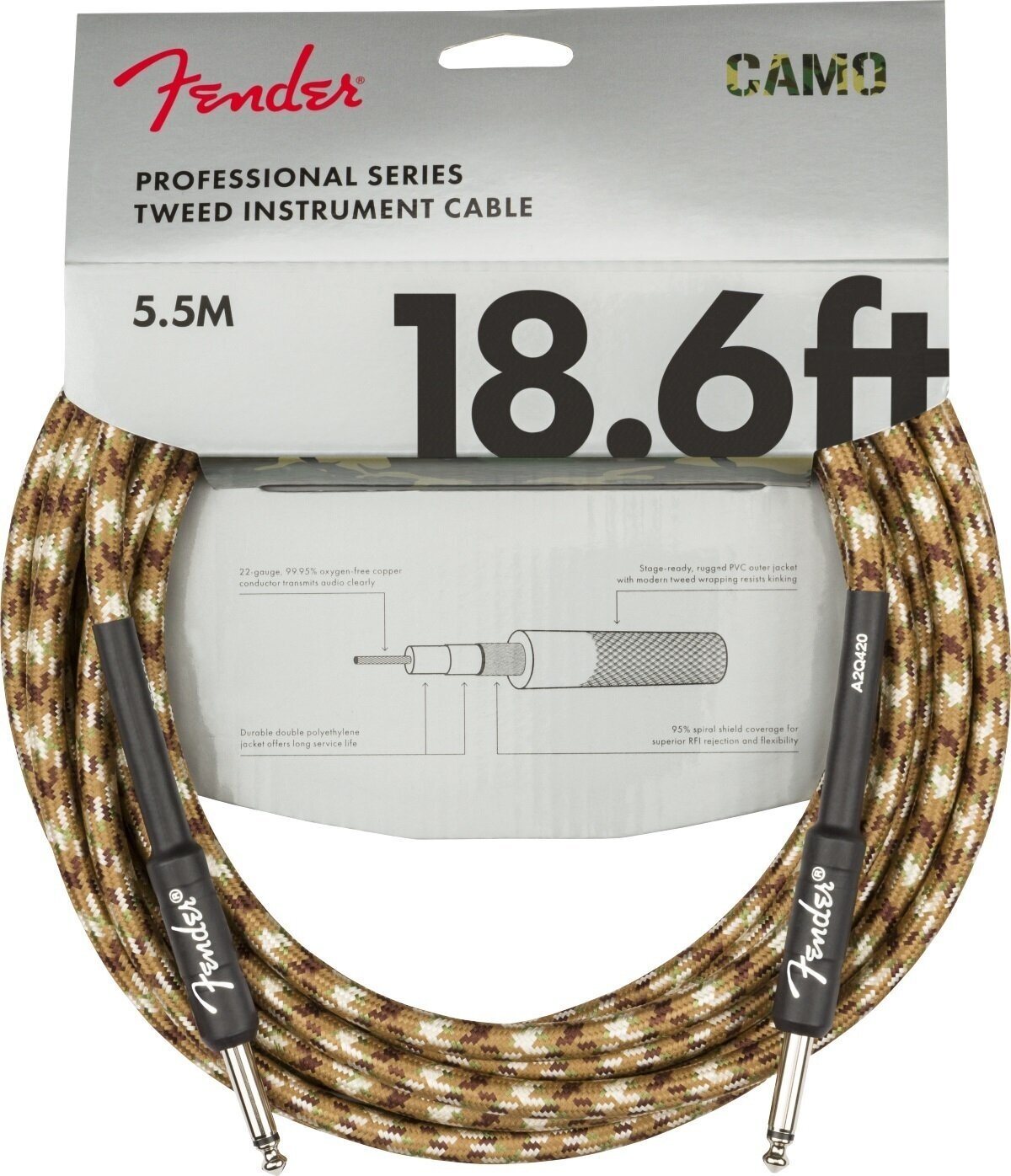 Câble pour instrument Fender Professional Series Brun-Jaune 5,5 m Droit - Droit