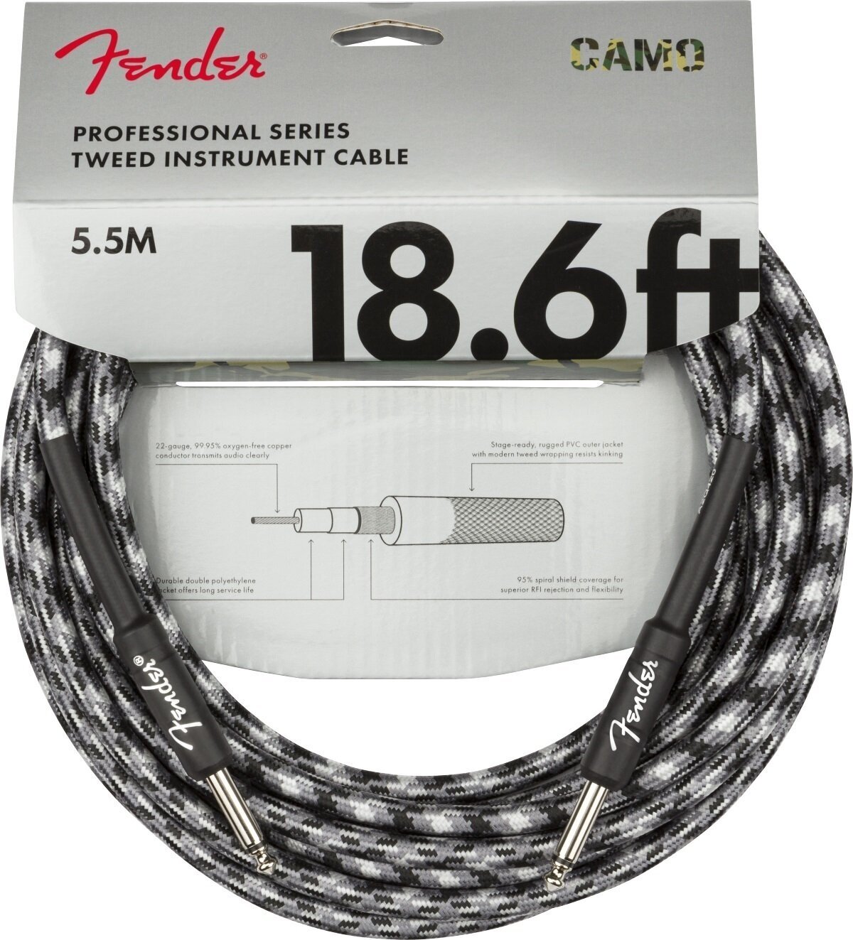 Kabel za instrumente Fender Professional Series Bijela-Crna-Siva 5,5 m Ravni - Ravni