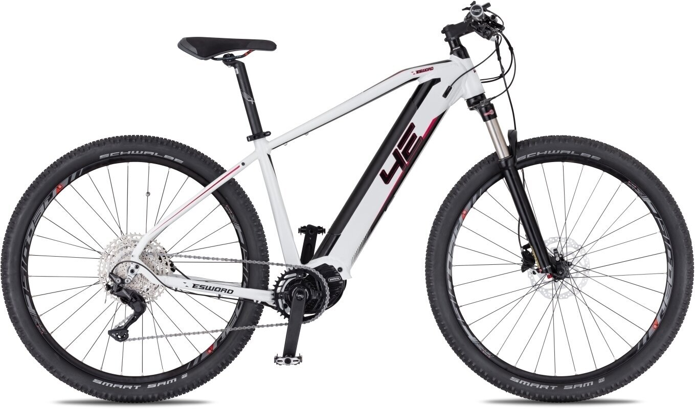 Mountain bicicletta elettrica 4Ever Esword Elite Shimano Deore RD-M5100 1x11 Bianca-Metallic Pink 17"
