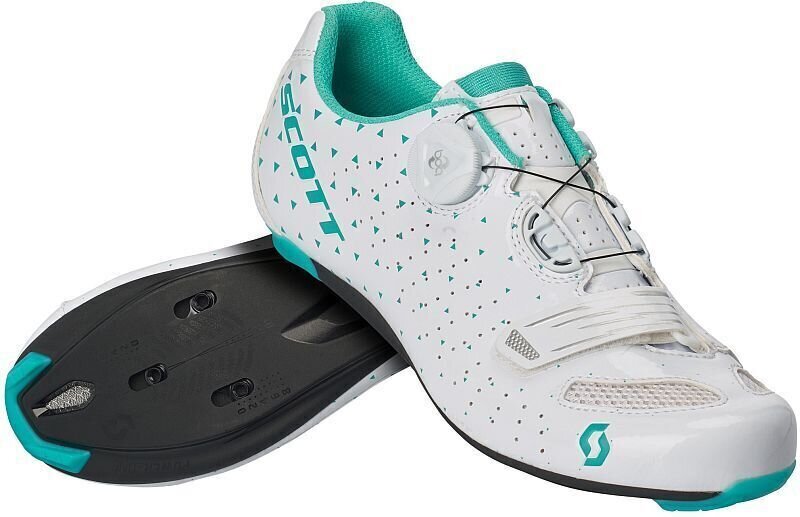 Chaussures de cyclisme pour femmes Scott Road Comp BOA Women's Gloss White/Turquoise Blue 36 Chaussures de cyclisme pour femmes