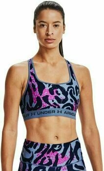 Fitnessondergoed Under Armour Women's Armour Mid Crossback Printed Sports Bra Mineral Blue/Midnight Navy S Fitnessondergoed - 1