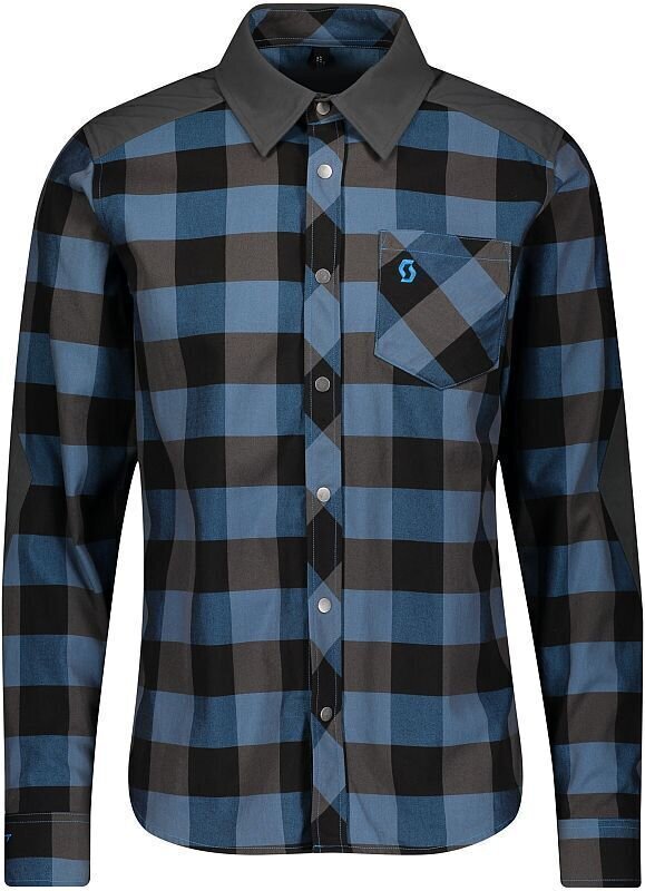 Cykeltröja Scott Trail Flow Check L/SL Men's Shirt Skjorta Atlantic Blue/Dark Grey S
