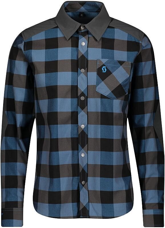 Cyklo-Dres Scott Trail Flow Check L/SL Men's Shirt Košile Atlantic Blue/Dark Grey XL