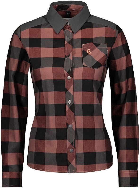 Kolesarski dres, majica Scott Women's Trail Flow Check L/SL Majica Brick Red/Dark Grey S