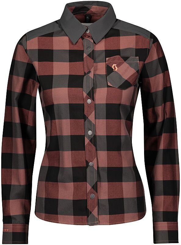 Odzież kolarska / koszulka Scott Women's Trail Flow Check L/SL Koszula Brick Red/Dark Grey L