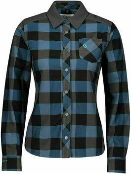 Fietsshirt Scott Women's Trail Flow Check L/SL Shirt Breeze Blue/Dark Grey XS - 1
