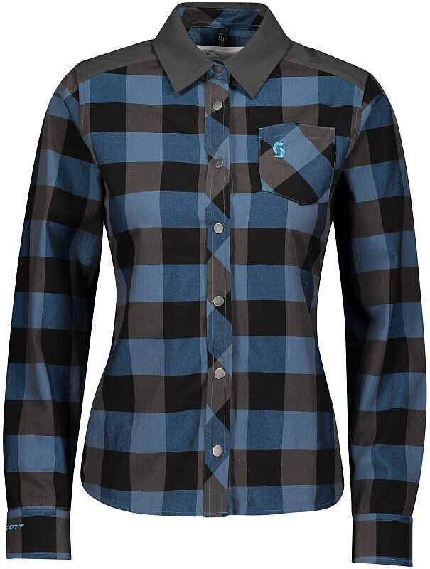 Camisola de ciclismo Scott Trail Flow Check Shirt Breeze Blue/Dark Grey L