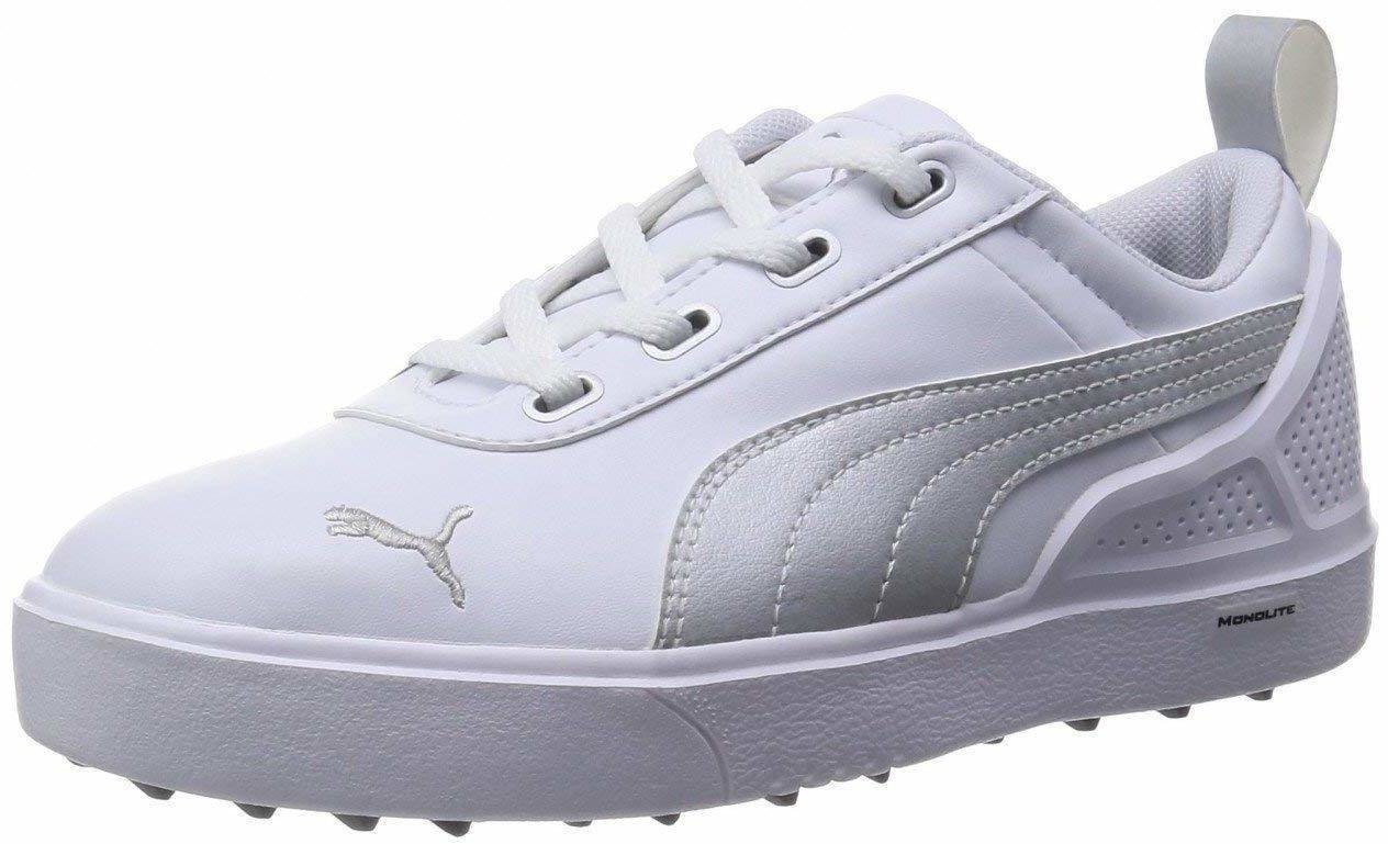 Calzado de golf junior Puma MonoliteMini Junior Golf Shoes White/Silver UK 5