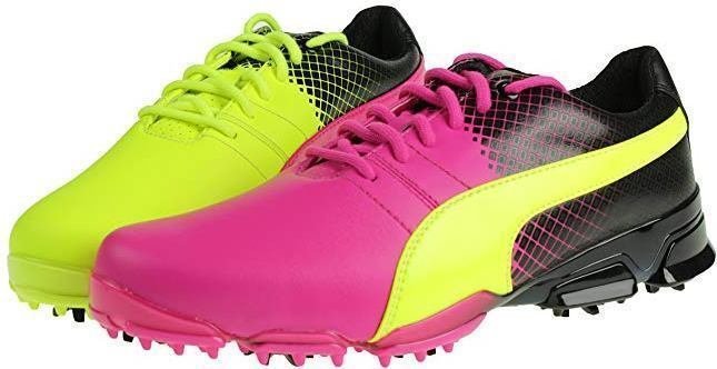Heren golfschoenen Puma Titantour Ignite Mens Golf Shoes Pink/Yellow/Black UK 13