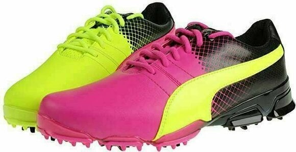 Heren golfschoenen Puma Titantour Ignite Mens Golf Shoes Pink/Yellow/Black UK 7 - 1